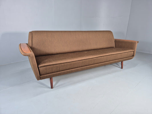 Vintage 1960s Sofa Bed Danish Green and Teak details Mid Century Classic EB09336