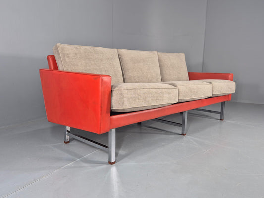 Vintage 3 Seat Sofa 1960s Swedish Red Leather New Cushions MCM Retro  EB11121