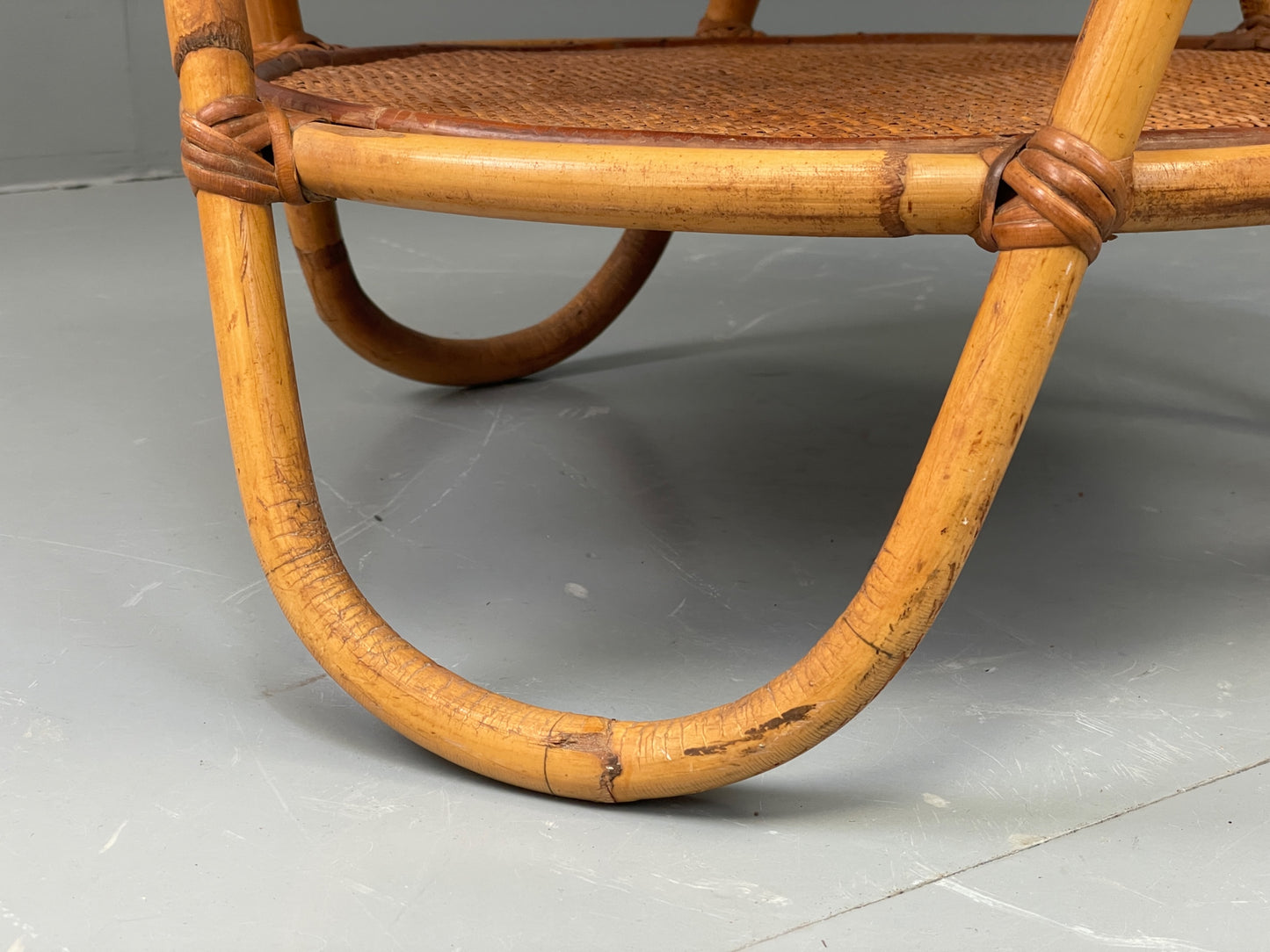Vintage Rattan Side Table Cane Frame Mid Century Retro Round EB11881