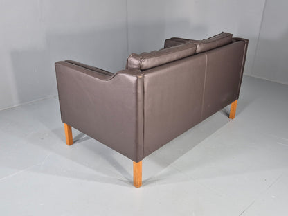 Vintage 2 Seater Sofa Danish Brown Leather 80s Retro MCM Mogensen Style EB12431