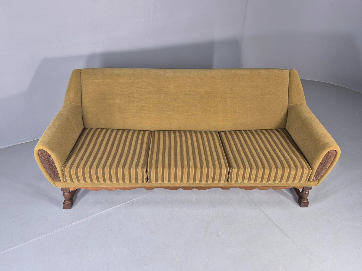 Vintage Danish 3 Seater Sofa 1970s Green Wool on Oak Frame Retro EB12752