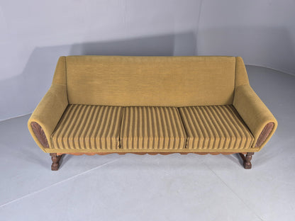 Vintage Danish 3 Seater Sofa 1970s Green Wool on Oak Frame Retro EB12752