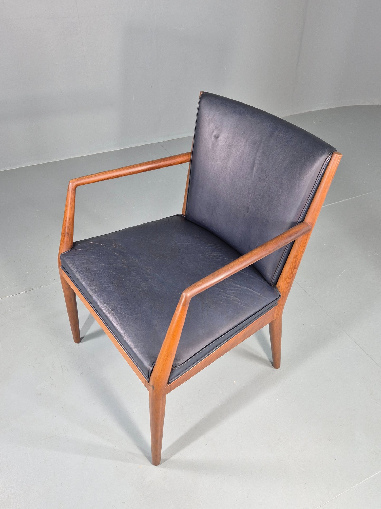 Vintage Mid Century Teak Armchair Blue Leather 1960s Retro  EB11909