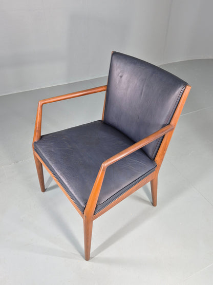 Vintage Mid Century Teak Armchair Blue Leather 1960s Retro  EB11909