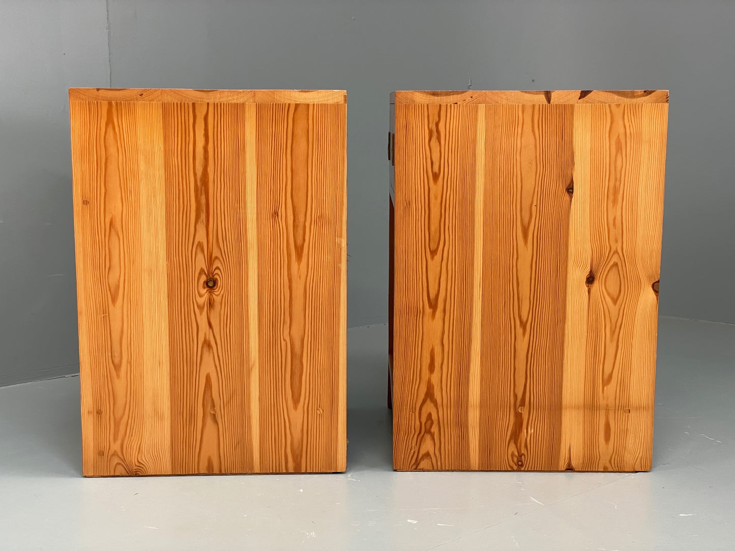Vintage Pine Bedside Cabinets Pair 1970s Retro Drawers Brass Handle EB12904