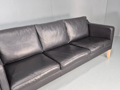 Vintage 3 Seater Sofa Danish Black Leather 1980s Retro Mid Century Style EB11938
