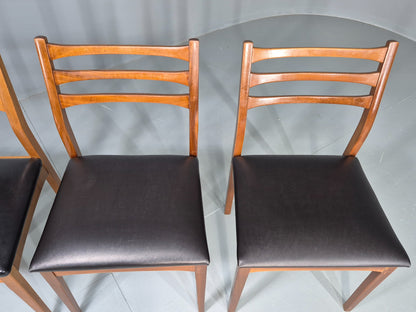 4 Vintage Teak Dining Chairs 1960s Mid CEntury Retro Black Vinyl EB12189