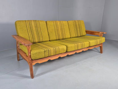 Vintage Danish 3 seater Sofa Oak Kjaenulf Green Cushions 1970s Retro EB12781