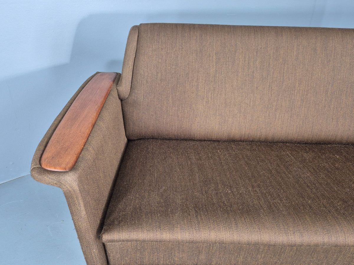 Vintage 1960s Sofa Bed Danish Green and Teak details Mid Century Classic EB09336