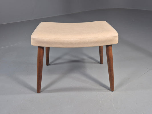 Vintage Mid Century Footstool Danish Cream Vinyl Beech Legs 1960s Retro 12052