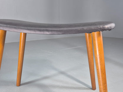 Vintage Mid Century Danish Footstool black vinyl Retro 1960s EB12093