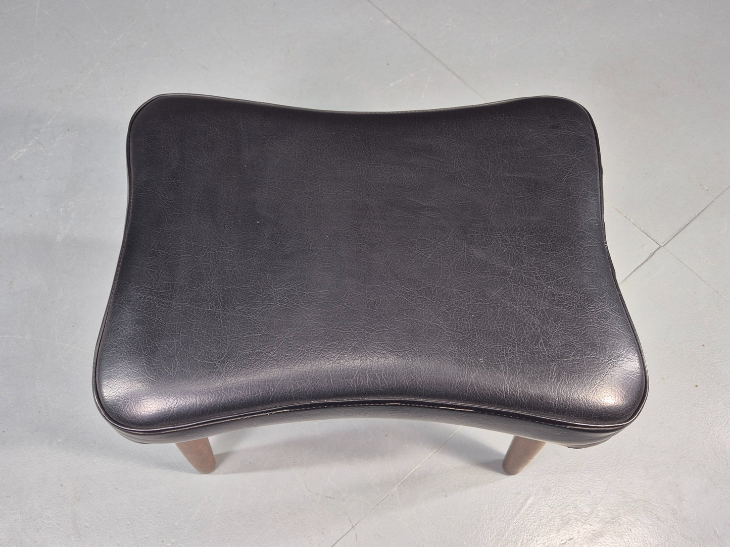 Vintage Danish Mid Century Footstool Black Vinyl Teak Legs 1960s Retro EB12153