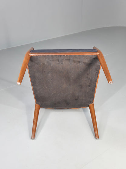 Vintage Mid Century Teak Armchair Blue Leather 1960s Retro  EB11896
