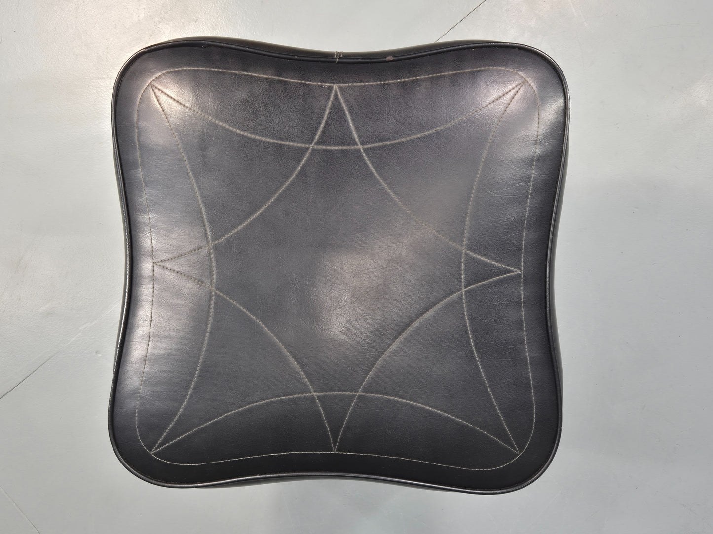 Vintage Danish Mid Century Footstool Black vinyl Rosewood Legs 1960s EB12100
