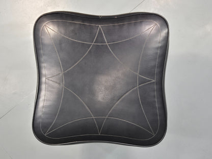 Vintage Danish Mid Century Footstool Black vinyl Rosewood Legs 1960s EB12100