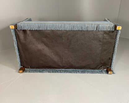 Vintage 2 Seater Knole Sofa Danish Blue Velvet Velour 1950s Tassles Trim EB06007