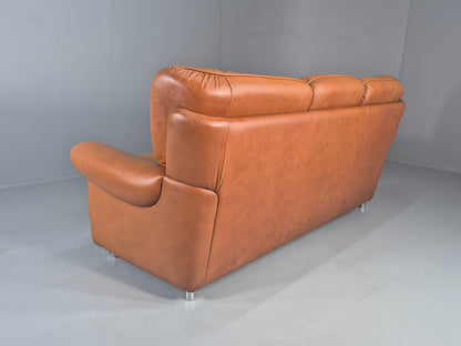 Vintage 3 Seater Sofa Tan Leather 1970s Danish Design Retro MCM EB12383