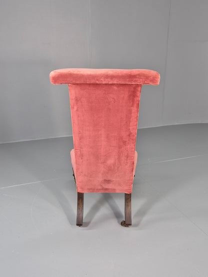 Antique Prayer or Slipper Chair Hot Pink Velvet Velour Upholstery 1900s EB12456