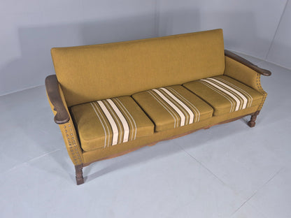 Vintage Danish 3 Seater Sofa 1970s Kjaernulf Style Green Oak Frame Retro EB12724