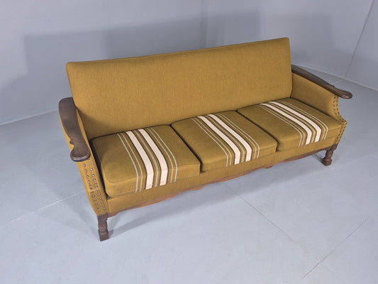 Vintage Danish 3 Seater Sofa 1970s Kjaernulf Style Green Oak Frame Retro EB12724