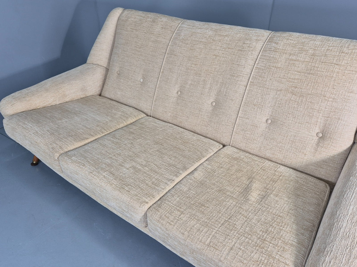 Vintage Mid Century 3 Seat Sofa 1950s Design British Cream Upholstery EB13057
