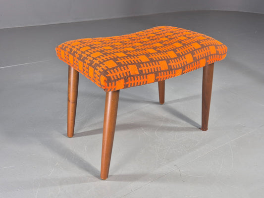 Vintage Mid Century Footstool Danish Orange and Brown Beech Legs 1960s EB12094