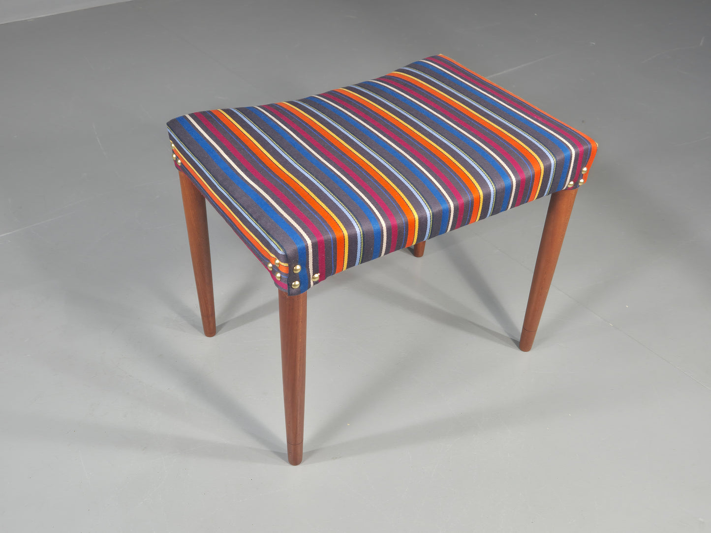 Vintage Midcentury Footstool Danish Design New Upholstery Retro Teak EB12049