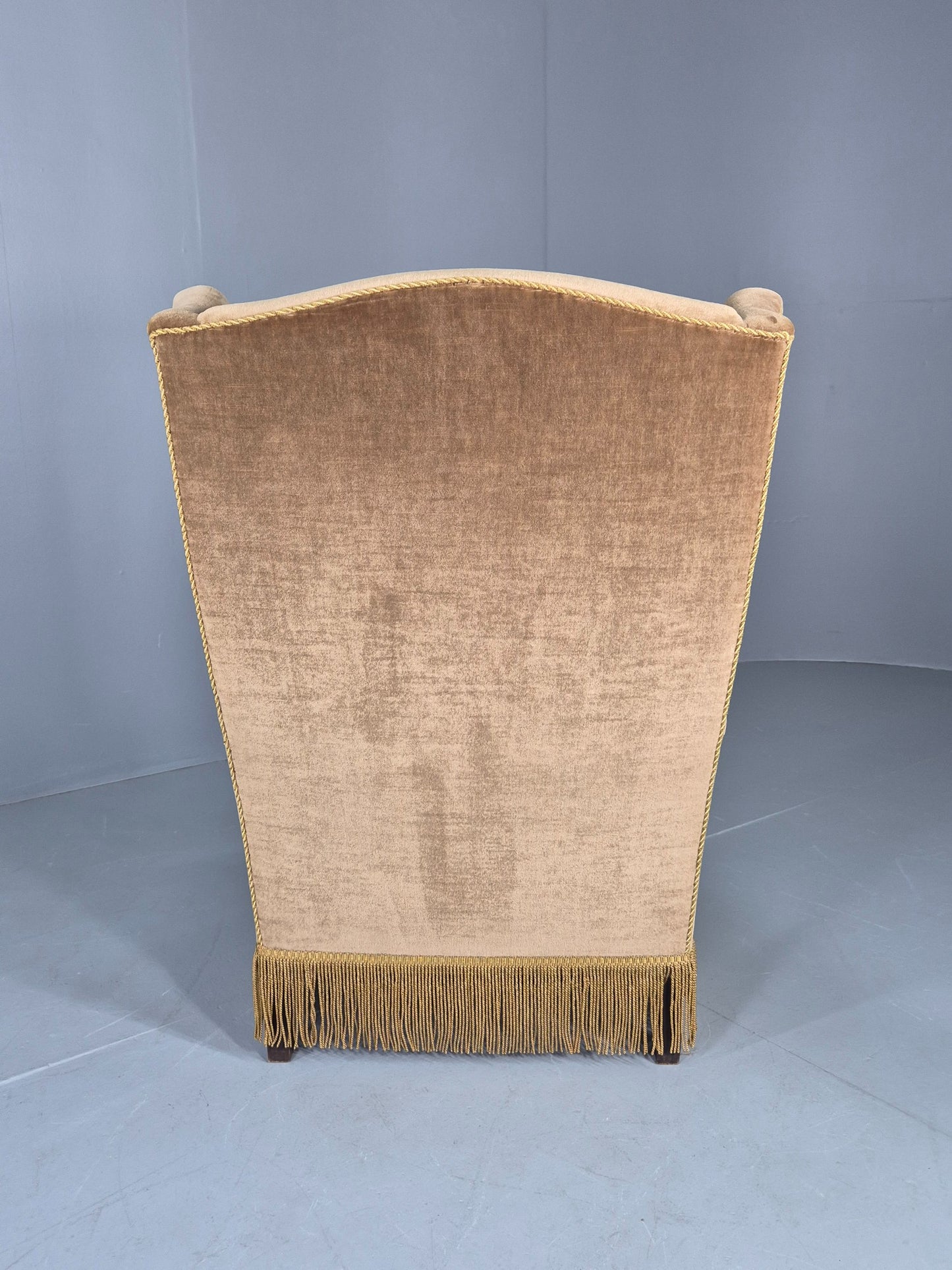 Vintage Wingback Lounge Chair Danish 20th Century Green Velvet Velour EB12706