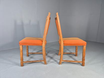 2 Vintage Dining Chairs 1970s Danish Kjaernulf Style Orange Wool Striped EB13075