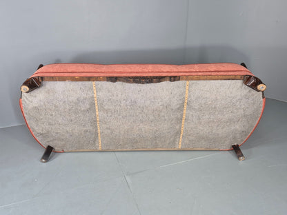 Vintage Danish Art Deco 3 Seater Sofa Carved Hardwood Frame Pink Damask EB12742