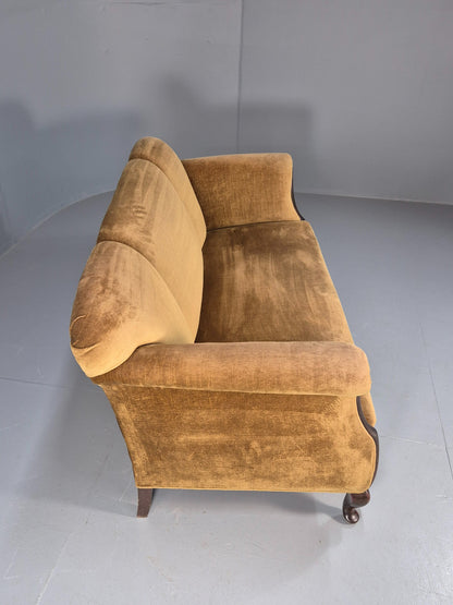 Antique 1920s Danish Sofa Mustard Velour Cabriole Legs EB09017