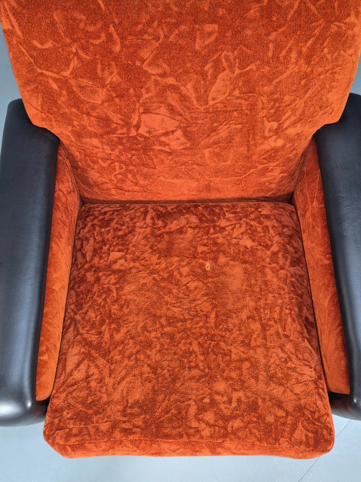Vintage 1960s Lounge Chair Vinyl Orange Velour 1960s Retro MCM EB10569a MNOR