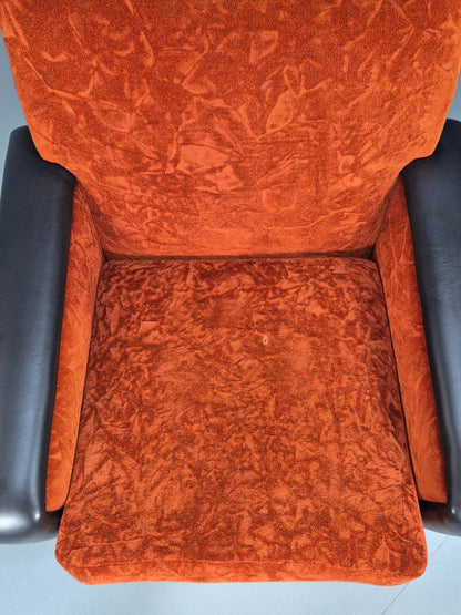 Vintage 1960s Lounge Chair Vinyl Orange Velour 1960s Retro MCM EB10569a MNOR