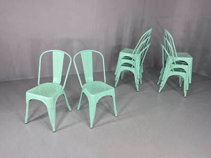 8 Mint Green Tolix Stlye Stacking Chair VG Condition Vintage Industrial EB12578