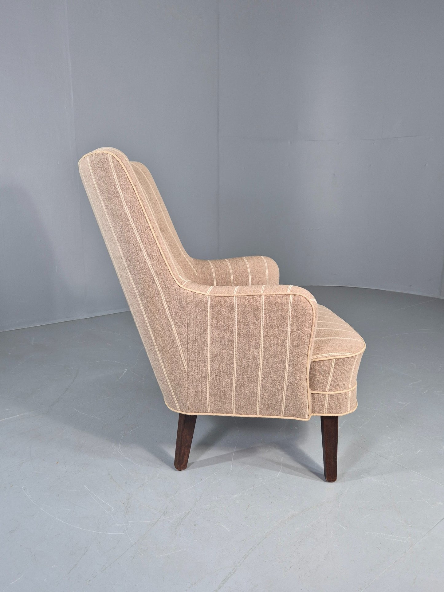 Vintage Danish Mid Century Lounge Chair Grey Cream Stripe 1960s Retro  EB12779