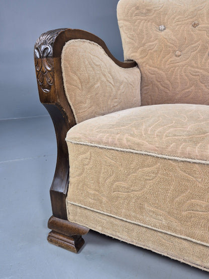 Antique Danish Art Deco Armchair Cream Moquette Beech Frame 1920s EB02887
