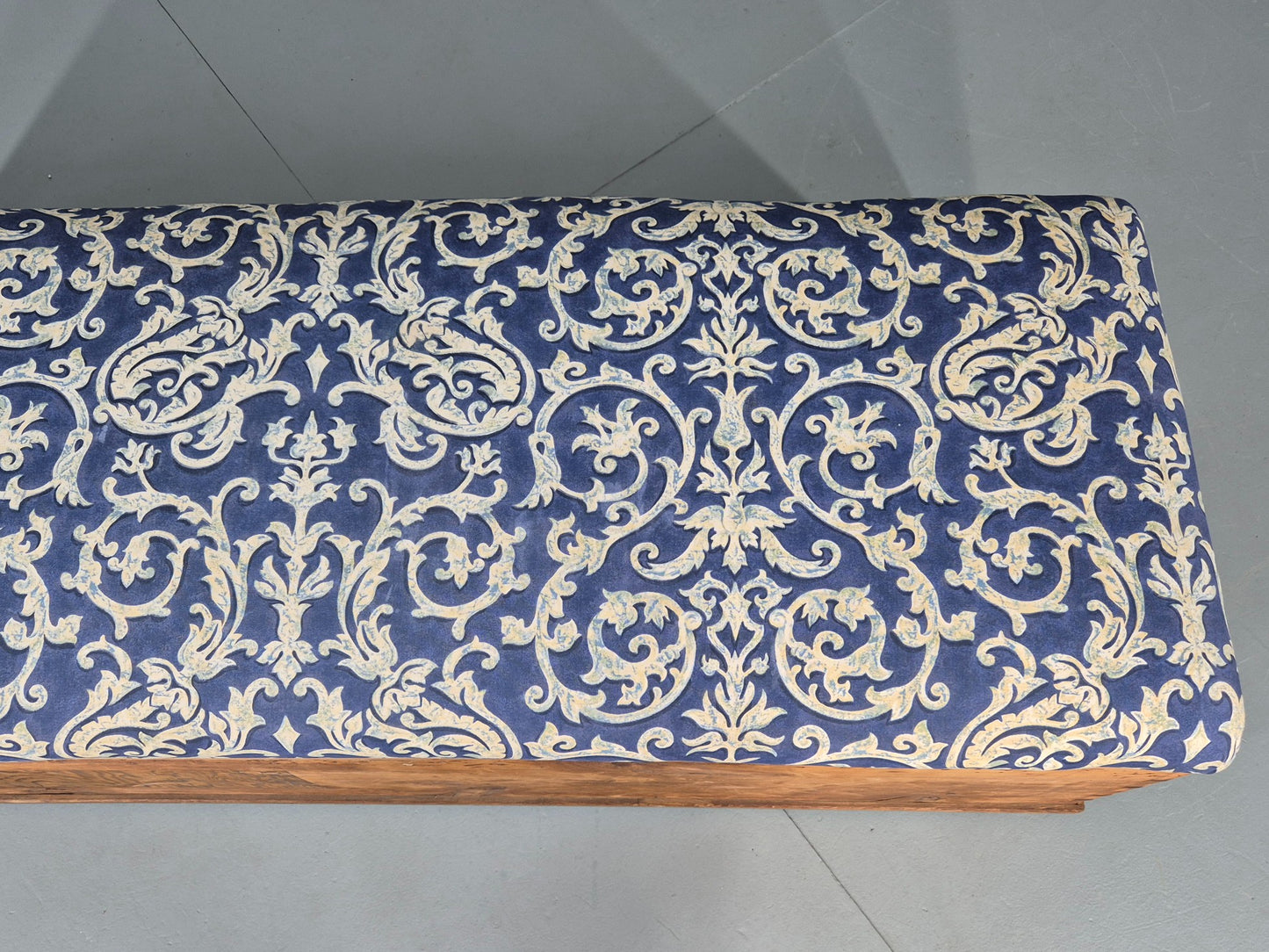 Antique Upholstered Ottoman Striped Pine and Cotton Print Window Seat EB11830