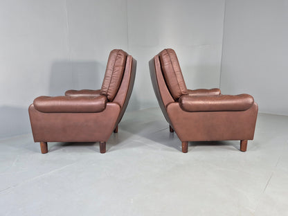 2 Vintage Leather Lounge Chairs 1970s Danish Design Buttoned Retro EB13132