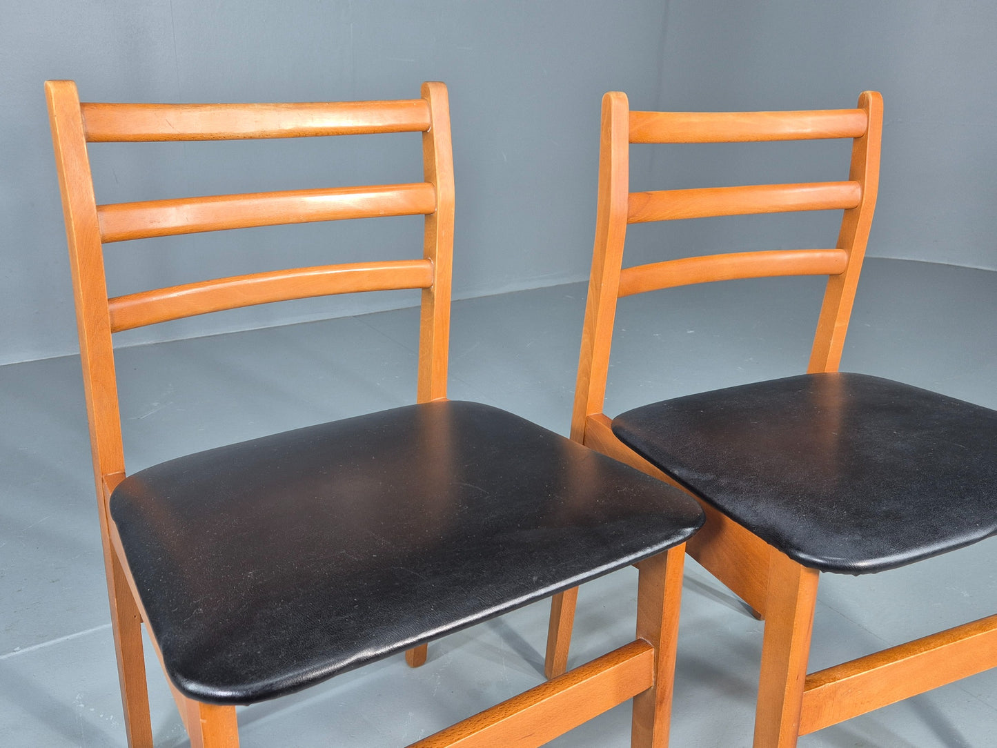 2 Vintage Mid Century Dining Chairs Beech Vinyl 1960s Retro  EB12255