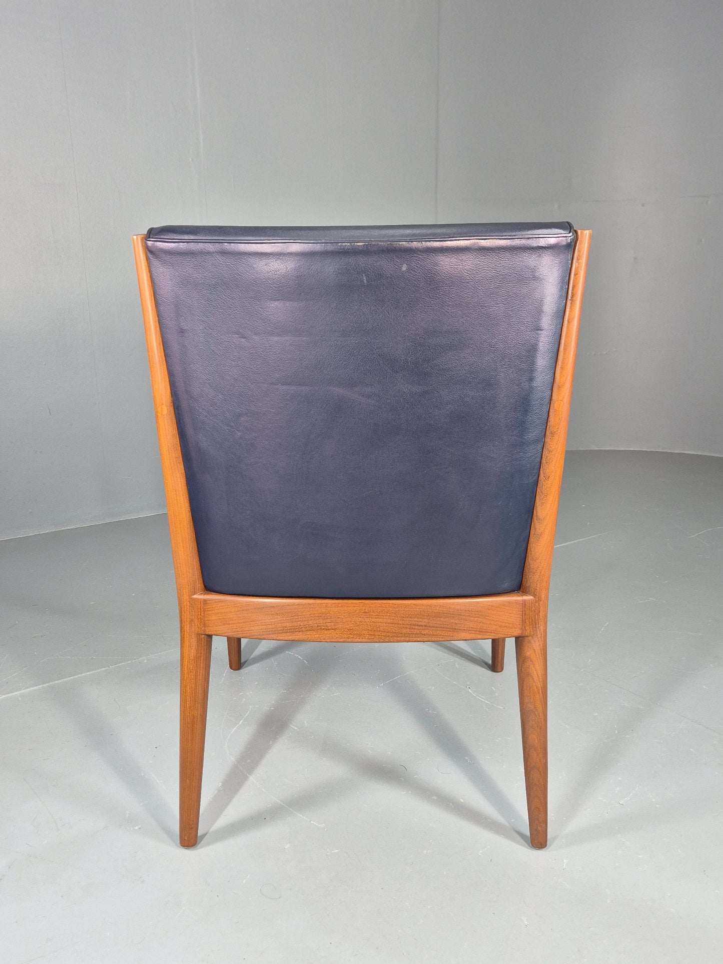 Vintage Mid Century Teak Armchair Blue Leather 1960s Retro  EB11896