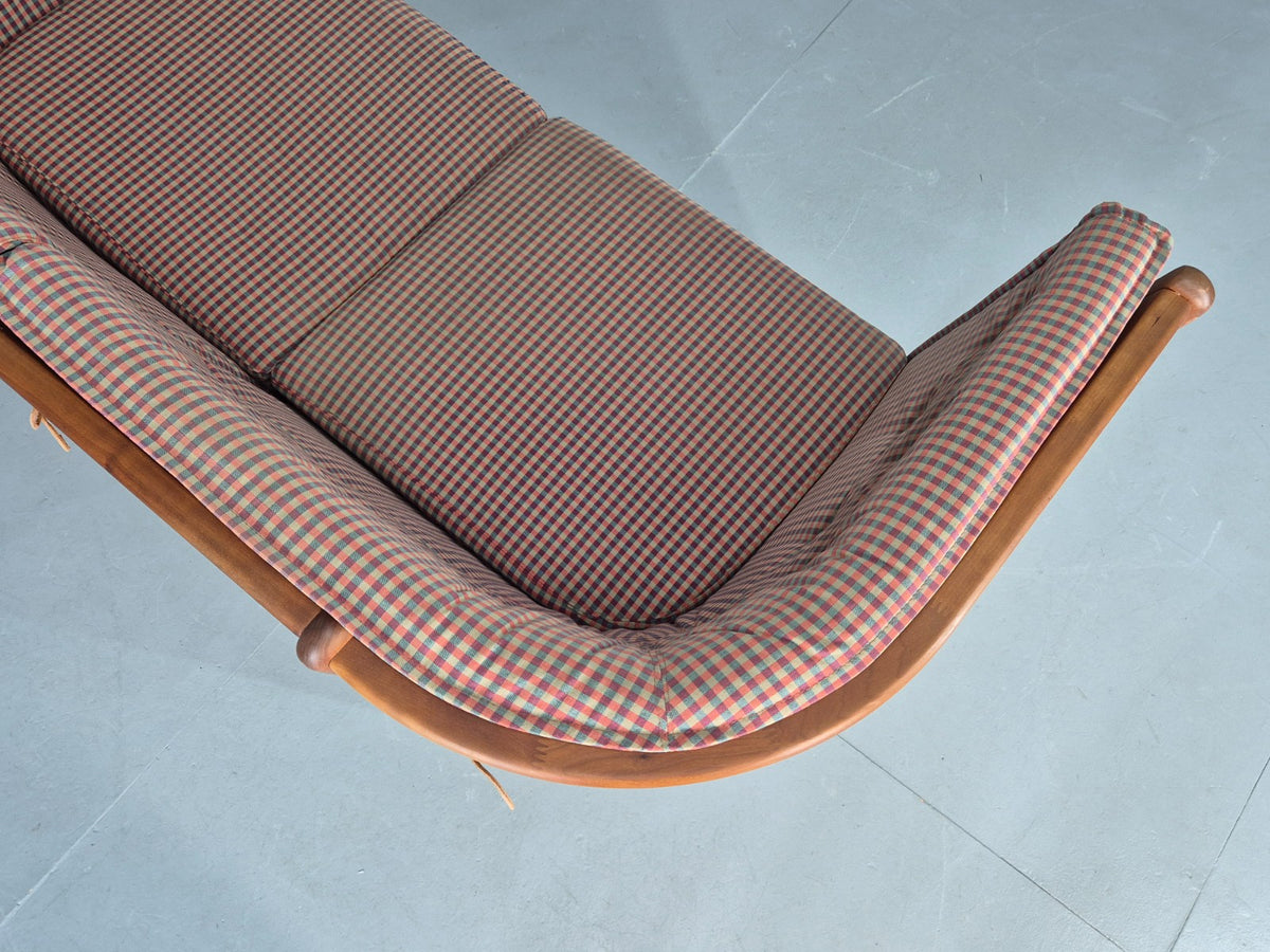 Vintage Stouby 2 Seater Sofa Stick Back Frame With Check Cloth Cover MCM EB10349