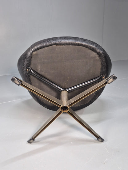 Vintage Mid Century Swivel Lounge Chair Black Vinyl 1970s Retro EB8790