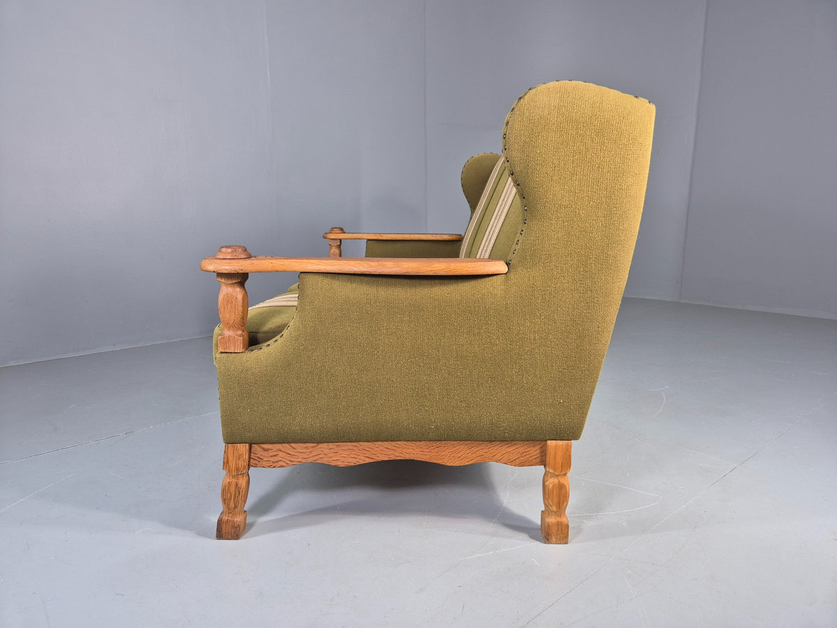 Vintage 2 Seater Sofa Danish Design Kjaernulf Style Green Wool Oak Frame EB12688