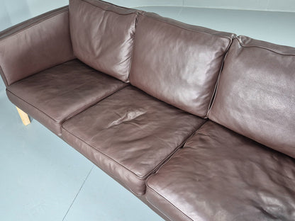 Vintage Danish 3 seat Sofa Brown Leather 1980s Retro MCM EB12433