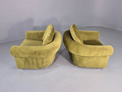 2 Vintage 1970s Lounge Chairs Danish Design Green Velvet Velour Retro EB12640