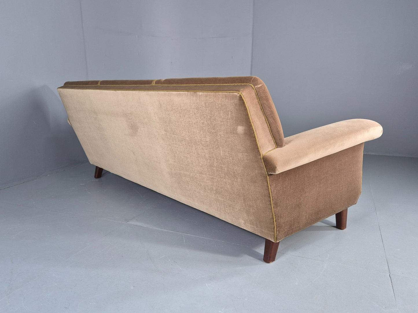 Vintage 3 Seater Sofa Mid Century Danish Green Velour Upholstery 1960s  EB12759