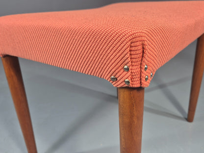 Vintage Mid Century Footstool Danish Design Peach Upholstery Teak Legs  EB12050