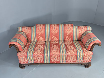 Vintage 3 Seater Sofa Art Deco Bergere Walnut Frame Cotton Colourful EB12734