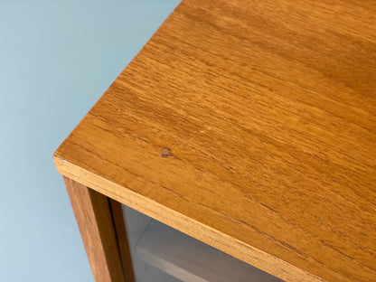 Vintage 1970s Teak Cabinet Glass Sliding Door Retro Mid Century Shelving EB12932