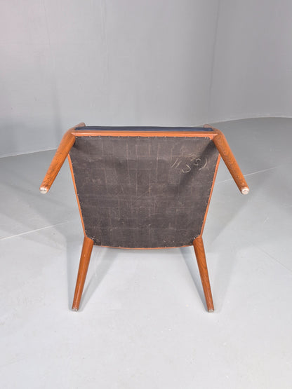Vintage Mid Century Teak Armchair Blue Leather 1960s Retro  EB11900
